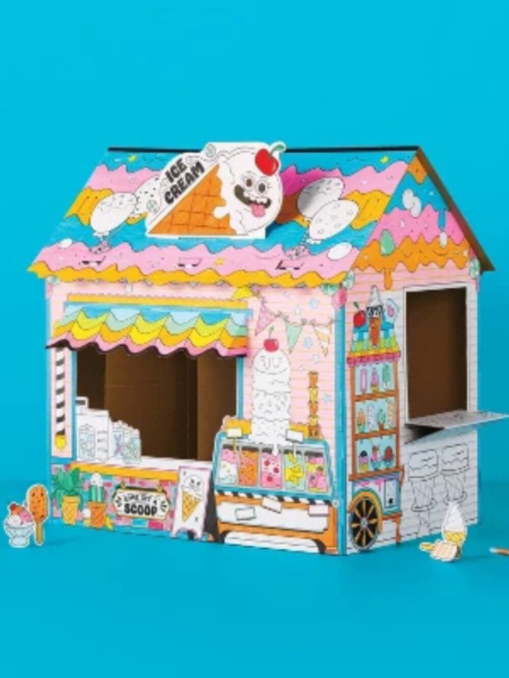 Color-Your-Own Ice Cream Shop Fort Craft Kit Mondo Llama Kids Activity